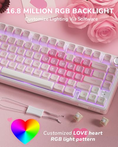 RK ROYAL KLUDGE R75 Mechanical Keyboard Wired with Volume Knob, 75% Keyboard Gasket Mounted, Hot Swappable, Creamy Sound, MDA Profile, PBT Keycaps, Pink - color: pink