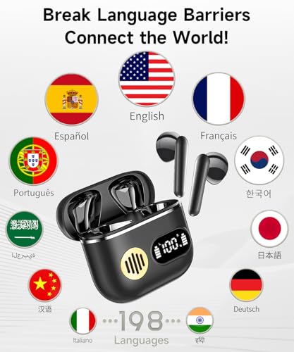 CoolJumper Wireless Bluetooth 6.1 Earbuds with Real-Time AI Assisted Translation, Digital LED Charging Case Waterproof Sport in Ear Headphones for Travel Gym Running - color: black gold