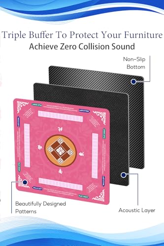 Mahjong Mat for Table, 31.5x31.5Inch American Mahjongg Table Mat (Pink) | Anti-Wrinkle&Foldable Neoprene Mahjongg Travel Mat for Table with Learning Rule, Anti-Slip Noise Reduction Includes Carry Bag - color: Pink