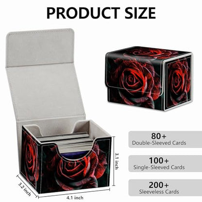 Strong Magnet Card Case Deck Box Mtg Card Box Playing Card Box Magic Deck Box Tcg Up to 200 Cards Creative Pattern Trading Card Storage Box for Collectible Card Games, Black And Red Roses - color: Black And Red Roses