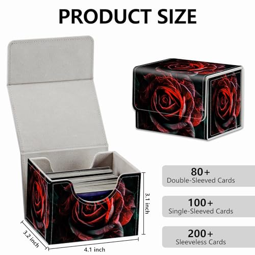 Strong Magnet Card Case Deck Box Mtg Card Box Playing Card Box Magic Deck Box Tcg Up to 200 Cards Creative Pattern Trading Card Storage Box for Collectible Card Games, Black And Red Roses - color: Black And Red Roses