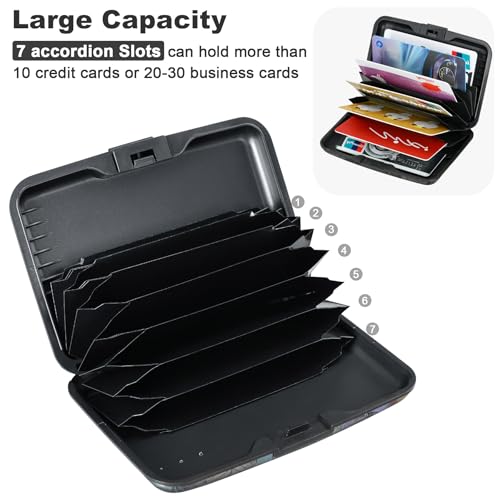 Mini RFID Aluminum Wallet Credit Cards Holder Business Card Case Metal ID Case for Men Women (Blue flower) - color: Blue flower
