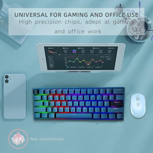 ONE-UP Portable 60% Mechanical Gaming Keyboard, LED Backlit Compact 61 Keys Mini Wired Office Keyboard with Red Switch, for Windows Laptop PC Mac - Black/Grey（Pale Blue）【Red Swich】 - color: Pale Blue