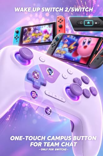 Switch Controller, Wireless Bluetooth Controller for Nintendo Switch 2/Switch/Lite/OLED, game controllers Compatible with iPhone/Mac/iPad/iOS/Android/Phone/PC/Steam and TV with Rotary Motors, RGB Hall Effect Joysticks/Macro Back Buttons/Turbo Modes/6-Axis