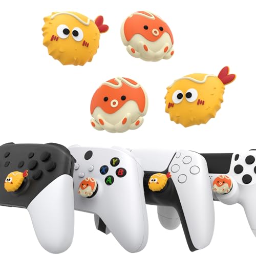 PlayVital Cute Thumb Grip Caps for Nintendo Switch 2 Pro, Switch Pro Controller, Joystick Caps Cover for ps5, Edge, ps4, Xbox Series X/S, Xbox One, Elite Series 2 Controller - Tempura and Takoyaki - color: Tempura and Takoyaki