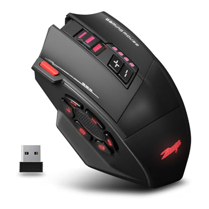 Wireless Gaming Mouse, RGB Dual Mode Bluetooth Mouse Up 24,000 DPI, 13 Macro Programmable Buttons, Optical Computer Mouse 50Hrs for PC Laptop MOBA FPS, PMW-3311, Comfort Grip (Black)