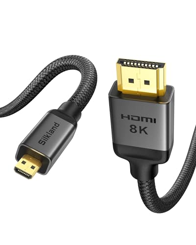 Silkland 8K Micro HDMI to HDMI Cable 1FT, 48Gbps Micro HDMI 2.1 Adapter | 8K@60Hz, 4K@240Hz/120Hz/60Hz, HDR, Compatible with GoPro Hero, Camera, Raspberry Pi 5 4, Samsung G8, G9, Video Capture Card - size: 1 Feet