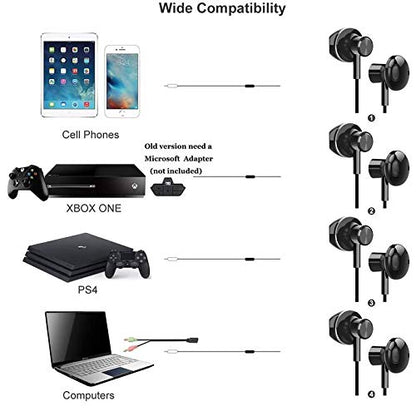GEEKRIA 3.5mm Wired Gaming Earbuds with Mic & Volume Control, Stereo Bass in-Ear Headphones for Xbox One, PS4, Luna, PC, Laptop, Smartphones (Black) - color: Black