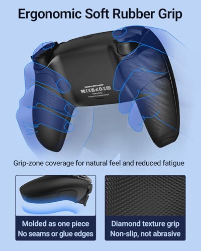 CHARM FOCUS Back Shell Grip Cover Compatible with PS5 Controller, Soft Rubber Overmold and Anti-Slip Diamond Texture, Seamless-Fit Replacement for PS5 Controller Shell, Black - color: Black