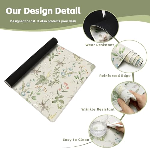 Baziabbo Green Desk Mat,XXL Extended Large Mouse Pad,Gaming Mousepad with Stitched Edge,Non-Slip Rubber Base Keyboard Desk Pad for Home Office Study Game (Green Plants) - color: Green Plants
