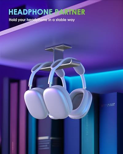 All Aluminum Headset Headphone Stand Hanger Under Desk Designed [Patented] Headphone Holder Hook by Strong Adhesive & Screws,PC Gaming Accessories Compatible with PC Gaming DJ Headsets,Silver - color: Gray