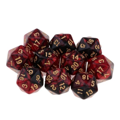10 Pieces Polyhedral Dice Set D20 Dice 20mm Acrylic 20 Sided Game Dice for Dungeons and Dragons RPG MTG DND Dice Table Games (Red Black) - color: Red Black