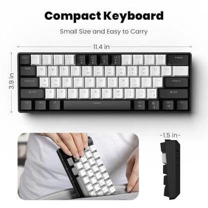 Portable 60% Mechanical Gaming Keyboard, RGB Backlit 61 Keys Ultra-Compact Game Keyboard with Mouse, Mini Wired Computer Keyboard with Red Switch for Windows, MAC, Laptop, PC - color: Black+White+Mouse