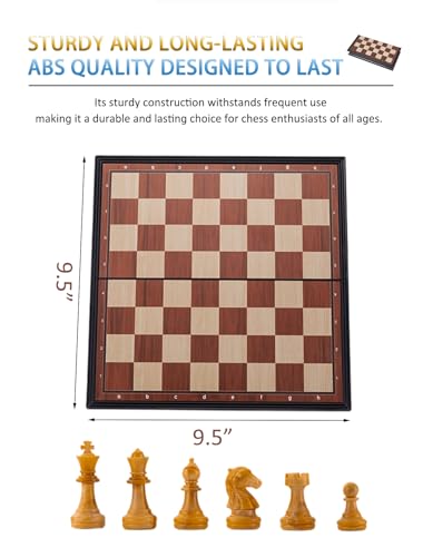 Chess Sets Magnetic Board Games - 9.5 Inches Travel Chess Set for Teenager & Adults, Wooden-Style Folding Portable Chess Gifts Classic 2-Player Strategy Family Game for Beginner and Professional - color: Wooden-style, style: Small / 9.5Inch
