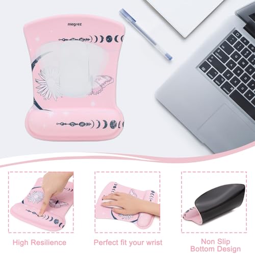 MEGREZ 4-in-1 Mouse Pad with Wrist Rest Ergonomic Memory Foam Desk Mat Set | ergonomic, anti-slip base, 4pcs set, desk pad, mouse wrist rest, keyboard rest, coaster, ideal for office & gaming - color: Cherry Blossom Pink