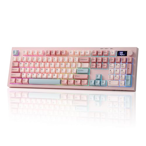 EPOMAKER Aula S102 PRO Membrane Gaming Keyboard with TFT Screen, Volume Knob & Number Pad, BT/2.4G/USB, RGB Backlit, Creamy Silicone Structure, Silent Keyboard for PC Game/Office (Pink) - color: Pink