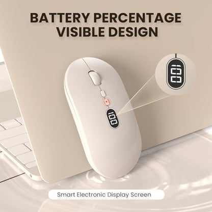 MAGIC-REFINER X1 Wireless Computer Mouse with Battery Level Visible | 2.4G Portable, Ultra Slim USB Mouse, Silent Click, 1600 DPI for Win/Mac/PC/Laptop/Computer/Office/Travel - color: Ivory