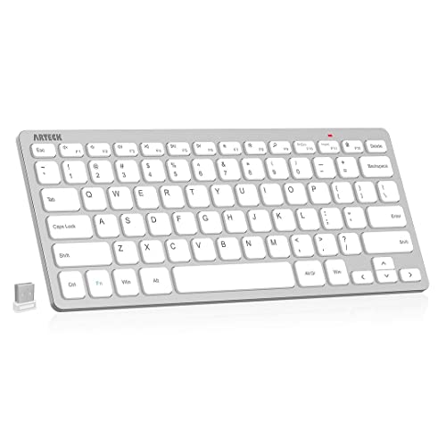 Arteck 2.4G Wireless Keyboard Ultra Slim and Compact Keyboard with Media Hotkeys for Computer Desktop PC Laptop Surface Smart TV and Windows 11/10/8/7, Silver - color: Silver