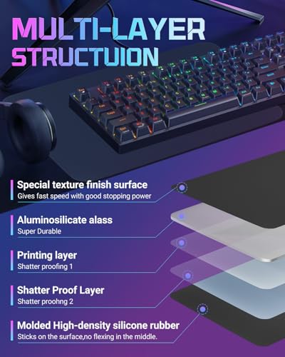 Large Glass Gaming Mouse Pad, 19.3 x 16.5 Inch FPS Tempered Glass | 3mm Tempered Glass Mouse Pad with Consistent Tracking, Sweat Resistant Surface, Smooth Speed & Control for FPS - color: Black, size: 19.29" x 16.53"