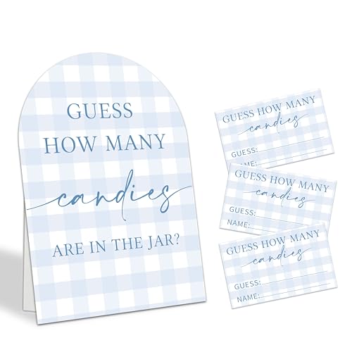 Guess How Many Candies Are In The Jar Game Set, 50 Guess Cards With 1 Standing Sign, Minimalism Blue Baby Shower Game Kit, Neutral Gender Reveal Party Decor & Activity Supplies - A08 - color: Minimalism Blue