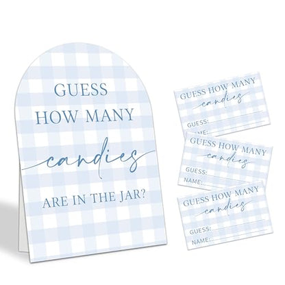 Guess How Many Candies Are In The Jar Game Set, 50 Guess Cards With 1 Standing Sign, Minimalism Blue Baby Shower Game Kit, Neutral Gender Reveal Party Decor & Activity Supplies - A08 - color: Minimalism Blue