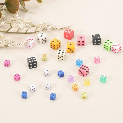 uxcell 300Pcs Mini Dice, 8mm/0.31" Acrylic Tiny Six Side Game Dot Square Dice Bulk for Table Board Game Party Activities, Light Beige/Black - color: Light Beige/Black, size: 8mm/0.31"