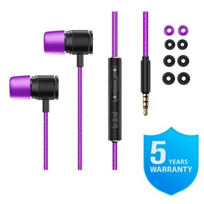 LUDOS Ultra Wired Earbuds in-Ear Headphones, 5 Years Warranty, Earphones with Microphone, Noise Isolating Ear Buds, Memory Foam for iPhone, Samsung, School Students, Kids, Women, Small Ears - Purple - color: Purple, style: 3.5 mm