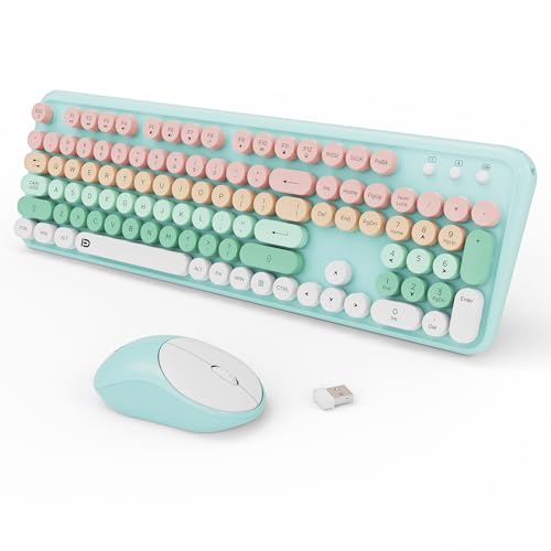2.4GHz Wireless Keyboard and Mouse Set with Switch Button - Full-Size Keyboard - Compatible for Windows/Laptop/PC/Notebook/Smart TV and More - Green - color: EK8870 Green Colorful