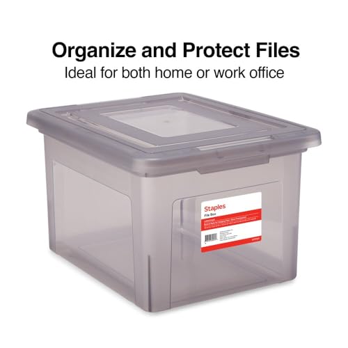STAPLES File Box Plastic File Box Snap, Letter/Legal Size, Frost Gray, 4/Carton - color: Gray, size: 4 Pack, style: Box (Snap Lid)