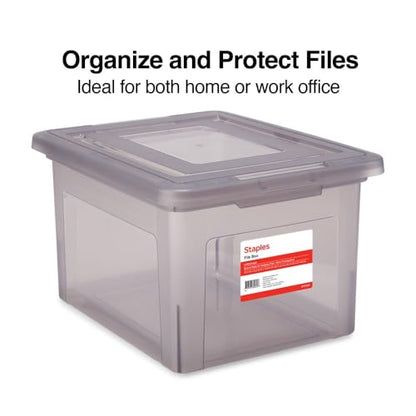 STAPLES File Box Plastic File Box Snap, Letter/Legal Size, Frost Gray, 4/Carton - color: Gray, size: 4 Pack, style: Box (Snap Lid)