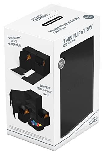 Ultimate Guard Twin Flip'n'Tray 160+, Deck Case for 160 Double-Sleeved TCG Cards + Dice Tray, Black, Independent Magnetic Closure & Microfiber Inner Lining - color: Black, size: 160+
