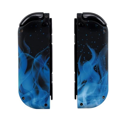 eXtremeRate DIY Shell Buttons for Nintendo Switch & Switch OLED, Blue Flame Patterned Custom Housing Case with Full Set Buttons for Joycon Controller [Shell Only, NOT Joycon] - color: Blue Flame