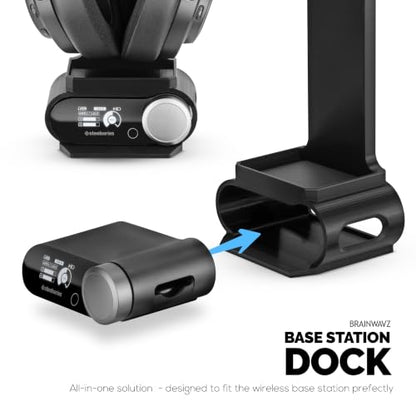 BRAINWAVZ Headphone Stand Designed for Steelseries Arctis Nova Pro, Elite and Pro Omni Wireless Headsets with Dock for the Wireless Base Station (HPS01) - color: HPS01