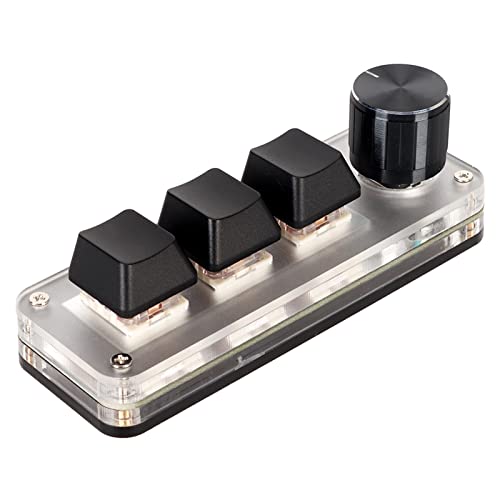 Programmable Macro Keyboard, Mechanical Gaming Macro Keyboard with Customized Knobs, Red Switch, One Handed Macro Keypad, Mini USB Wired OSU Keypad for Desktop PC (3 Keys 1 Knob) - size: 3 Keys 1 Knob