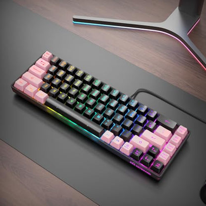 GEODMAER 65% Gaming Keyboard, LED Backlit, Ultra-Compact Anti-Ghosting No-Conflict 68 Keys Membrane Gaming Wired Keyboard for PC Laptop Windows Gamer(Black-Pink) - color: Black-Pink