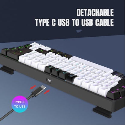 XUMIUZIY Membrane Wired Gaming Keyboard, RGB Backlit Membrane Gaming Keyboard, 68 Keys Linear Mechanical Feel Keyboard Ergonomic, USB Computer Keyboard for Office Home Game (Black and - color: Black and White