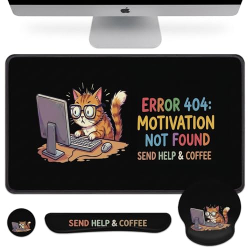 Britimes Funny Coffee Orange Cat Keyboard Mouse Pad Set Vintage Colorful 4in1 Large Mousepad+Keyboard Wrist Rest+Mouse Wrist Rest+Coaster Ergonomic Design for Home Office Computer 35.4x15.7 inches - color: Funny Orange Cat