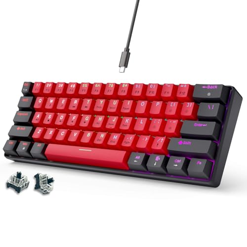 abucow 60% Mechanical Gaming Keyboard Black Switch Wired Compact Keyboard Anti-Ghosting No-Conflict 61 Swappable keycaps Ergonomic Design for Windows/Mac (Black-Red) - color: Black-Red