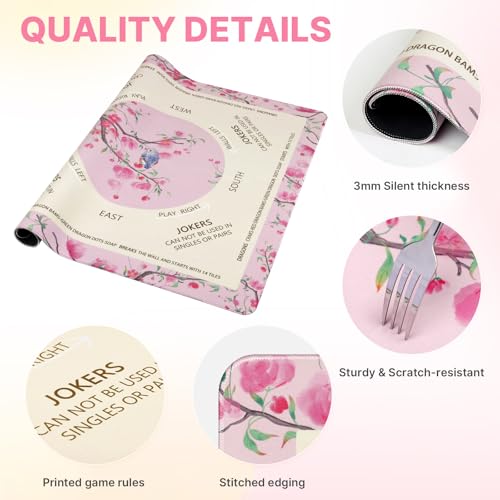 DEVPNR Mahjong Mat for Table with Black Carrying Bag, 32.6"x32.6", Pink | Non-Slip Table Cover, Noise-Reducing, with Rules, Easy Storage, for American Mahjong, Poker, Card & Board Games - color: Pink