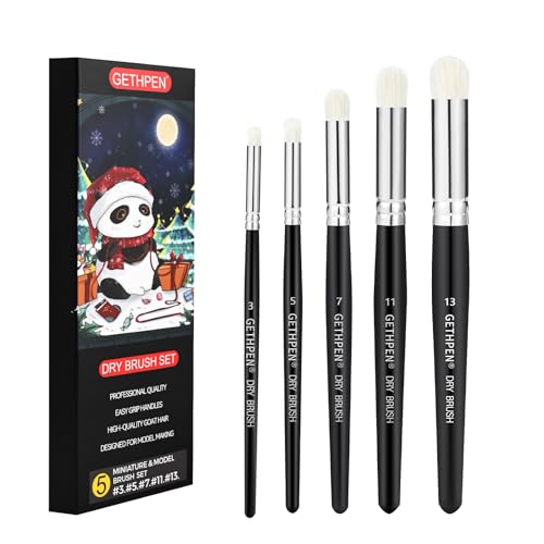 GETHPEN Dry Brush Miniature Painting Set, 5 Sizes Hobby Detail Paint Brush | Drybrush Set, 5PC Hobby Drybrush Paint Brush, Miniature Watercolor Oil Painting,Model, Beginners & Artists - size: 5 Sizes