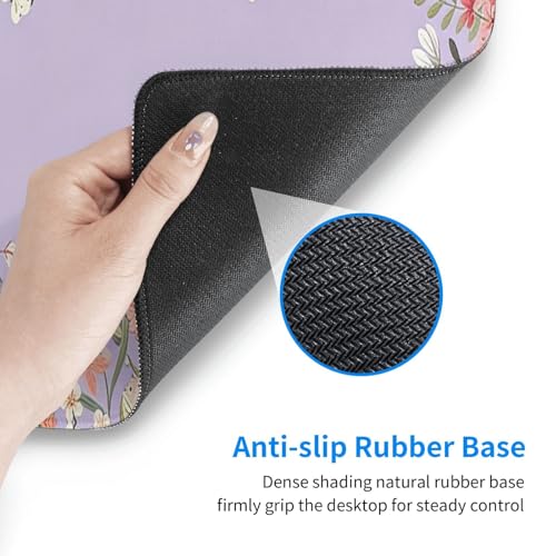 Large Gaming Mouse Pad Desk Mat, Purple Girly Floral Extended Keyboard Mouse Pad Mousepad with Non-Slip Base and Stitched Edge Mouse Mat Desk Pad Mouse Pads for Desk Home Office, 31.5 x 11.8 - color: Girly Floral Purple