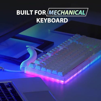 EPOMAKER Mix 1.8m Coiled Keyboard Cable, USB C to USB A TPU Cable for Mechanical Gaming Keyboard, with Detachable Metal Aviator for Custom Keyboard, White - color: White