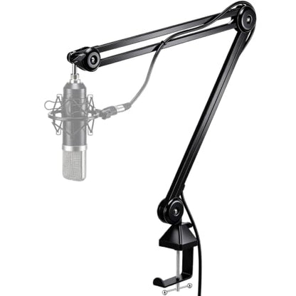 Microphone Boom Arm, 360° Rotatable Mic Arm Stand, Adjustable Height Overhead Mic Holder with Desk Clamp, Cable Channels, 3/8" to 5/8" Threads for Podcast Streaming Gaming Studio Recording