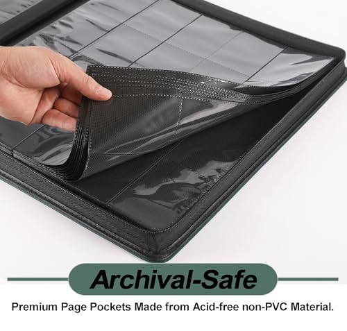 Premium 2000 Pocket Card Binder - 20 Pocket Trading Card Binder with Sleeves Fits 2000 Cards, Ringless Card Album for TCG - Model A，Blackish Green - color: 20P - Blackish Green