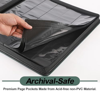 Premium 2000 Pocket Card Binder - 20 Pocket Trading Card Binder with Sleeves Fits 2000 Cards, Ringless Card Album for TCG - Model A，Blackish Green - color: 20P - Blackish Green