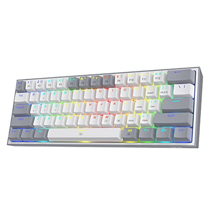 Redragon K617 Fizz 60% Wired RGB Gaming Keyboard, 61 Keys Hot-Swap Compact Mechanical Keyboard w/White and Grey Color Keycaps, Linear Red Switch, Pro Driver/Software Supported - color: Grey