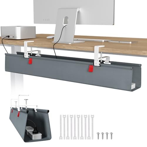Univivi No Drill Under Desk Cable Management Tray, 36 inch Cable Management | Clamp/Screw Mount Desk Cord Organizer, Premium Fabric Cord Management, Large Capacity Desk Cable Organizer for Office, Home - color: Grey, size: 36"L x 5.5"W