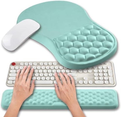 Hokafenle 2 in 1 Ergonomic Mouse Pad Wrist Support & Wrist Rest for Computer Keyboard Set, with Relieve Carpal Tunnel Pain Massage Bulge and Full Memory Gel Design (2In1 Set, Light Blue) - color: Hk004-light Blue