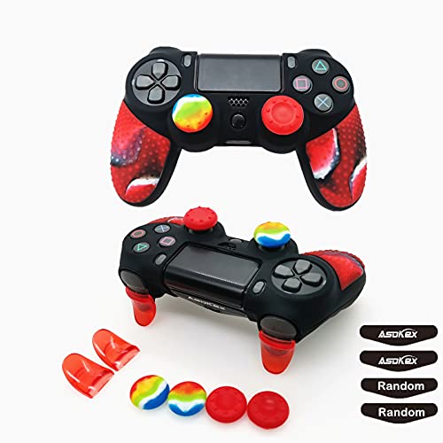 Silicone Skin Cover for Ps4 Slim/Pro DualShock Controller(1pc Anti-Slip Case, 1 Pair L2 R2 Trigger Extender, 4pcs Thumb Grips,4pcs LED Light Bar Protector Decal)(Double Red granular) - color: Double Red granular