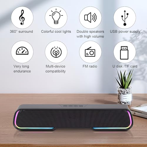 Computer Speakers for Desktop PC, Bluetooth PC Speakers with Dynamic RGB Light, Wired USB Plug & Play Computer Sound Bar, USB/Type-C Powered Gaming Speakers for Desktop, Laptops, Phone, Tablet